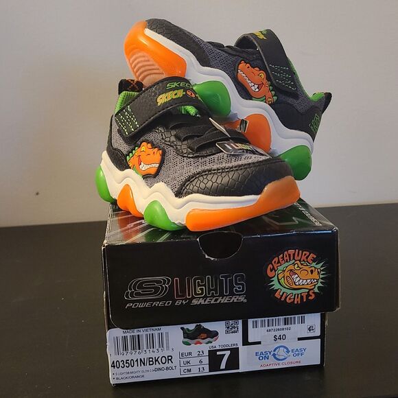 S Lights By Skechers Dinosaur Bolt 2.0 Sneakers Stretch Toddler Boy Size 7 New - Picture 9 of 9